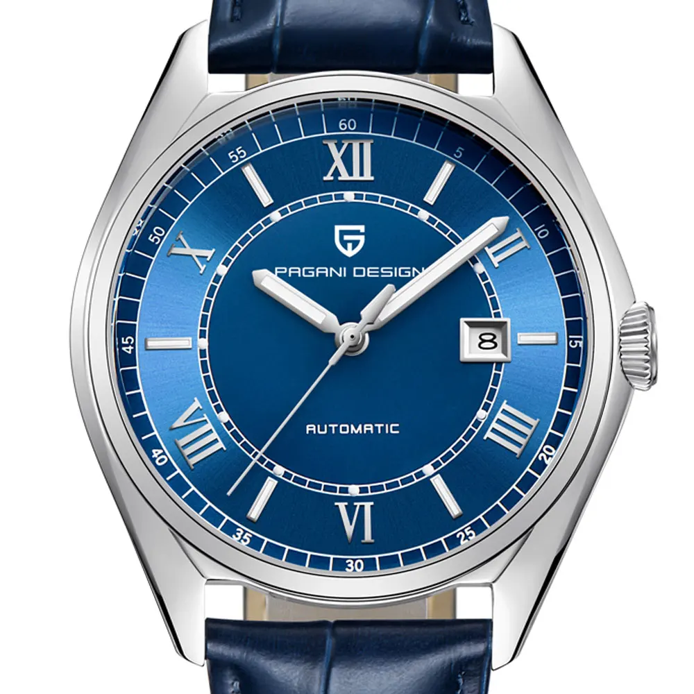 Часы Pagani мужские деловые с синим циферблатом и подсветкой 43 мм|Мужские