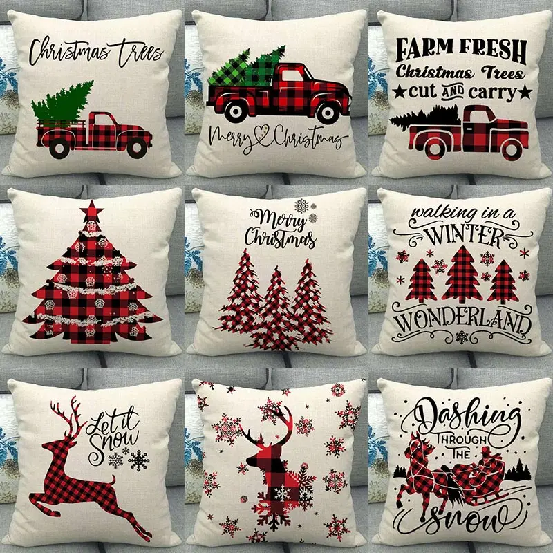 

1Pcs Christmas Red Alphabet Bear Off-white Pattern Cotton Linen Throw Cushion Cover Home Sofa Bed Decorative Pillowcase 40673