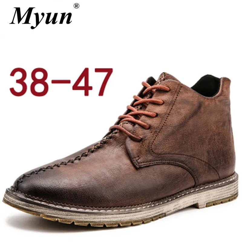 Мужские рабочие ботинки из натуральной кожи коричневые ботильоны модная обувь