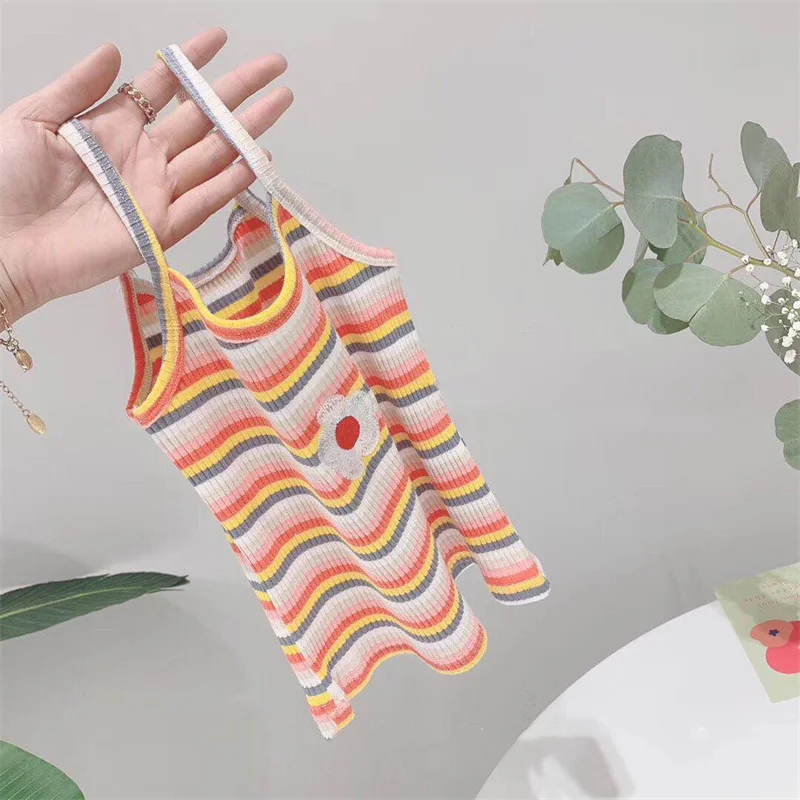 Хлопковая майка для девочек в полоску с цветочным принтом | Мать и ребенок