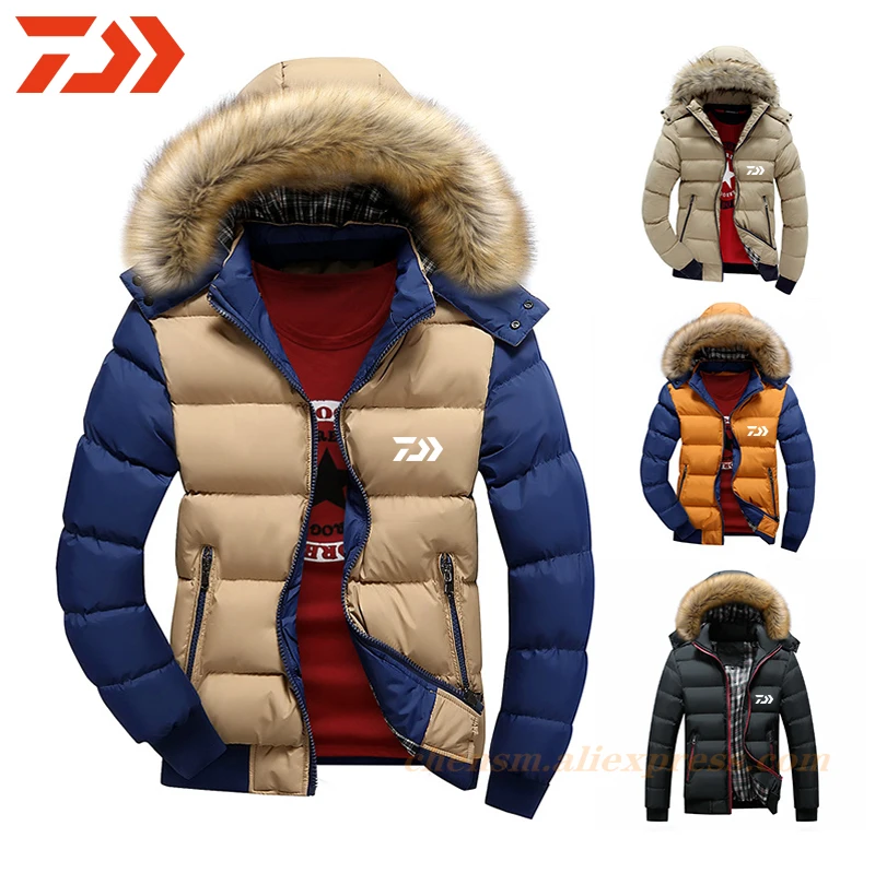 

2021 Dawa Brand New Winter Fishing Jacket Men Warm Down Jacket 8 Color Fur Hood Hat Men Outwear Coat Casual Thick Mens 5XL