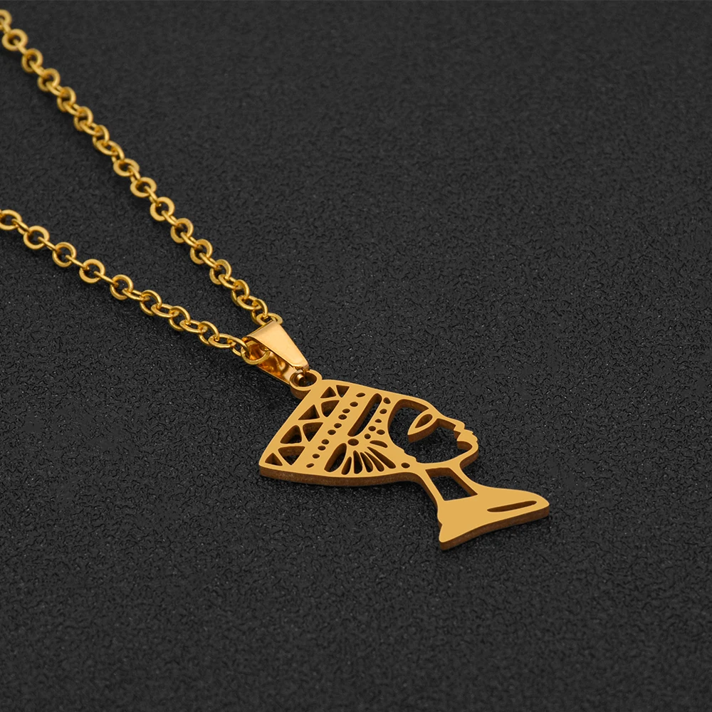 Stainless Steel Chain Necklace Gold Silver Color Queen of Ancient Egypt Pendant For Women Men Fashion Jewelry Gift | Украшения и