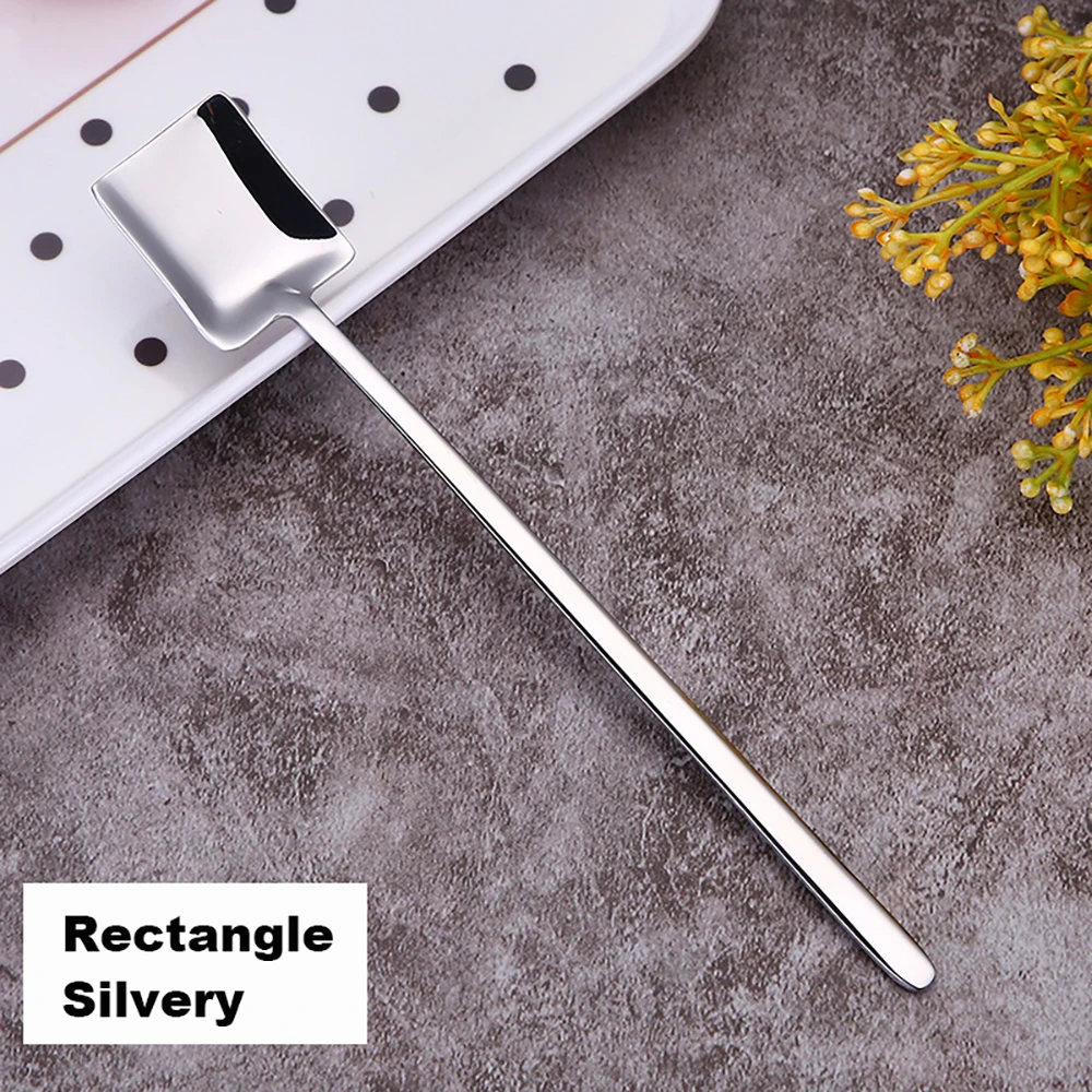 Rectangle Silvery 304 Нержавеющая сталь Кофе ложка творческий покрытие льда ложка c длинной ручкой Чай ложки Кухня инструменты горячего питья столовые красочные - Цвет: Rectangle Silvery