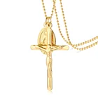 Модные ожерелья с крестом Богородицы, круглая подвеска для мужчин и женщин, цепочка из нержавеющей стали с золотыми бусинами, ожерелья, религиозные украшения