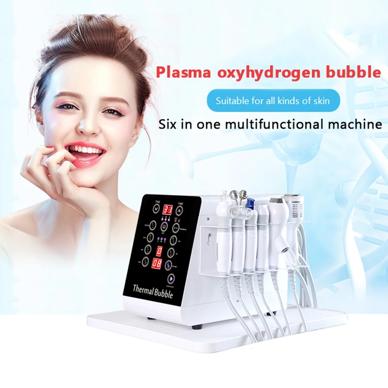 

6 IN 1 Plasma Thermal Bubble Machine Hydrogen-oxygen Hydrofacials Beauty Device Ionic Cold-hammer RF Bipolar Polymer-Water