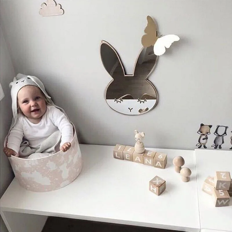 Ins стиль деревянное зеркало креативный мультфильм детское детская комната