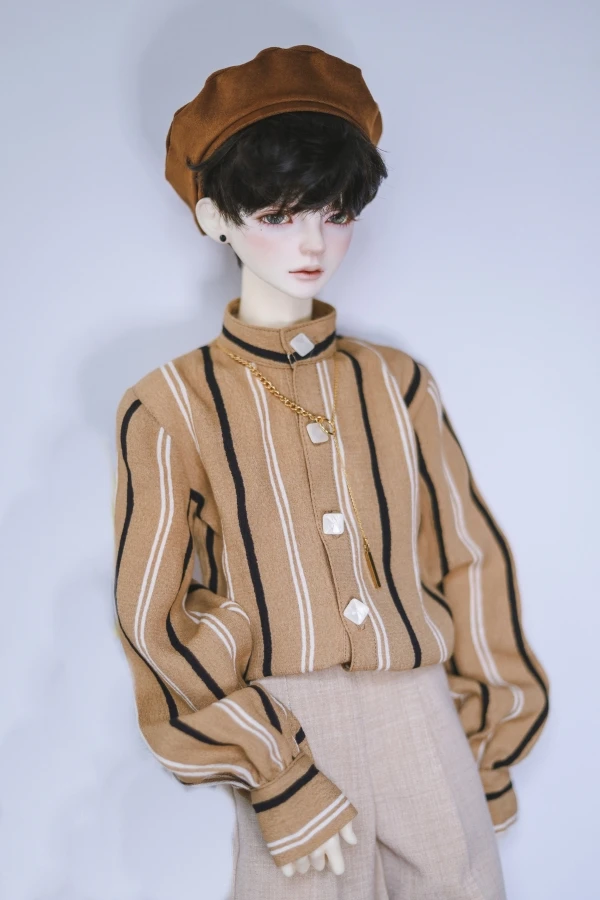 

BJD doll clothes suitable for 1/3 1/4 PopO68 size striped stand collar lantern sleeve shirt doll accessory