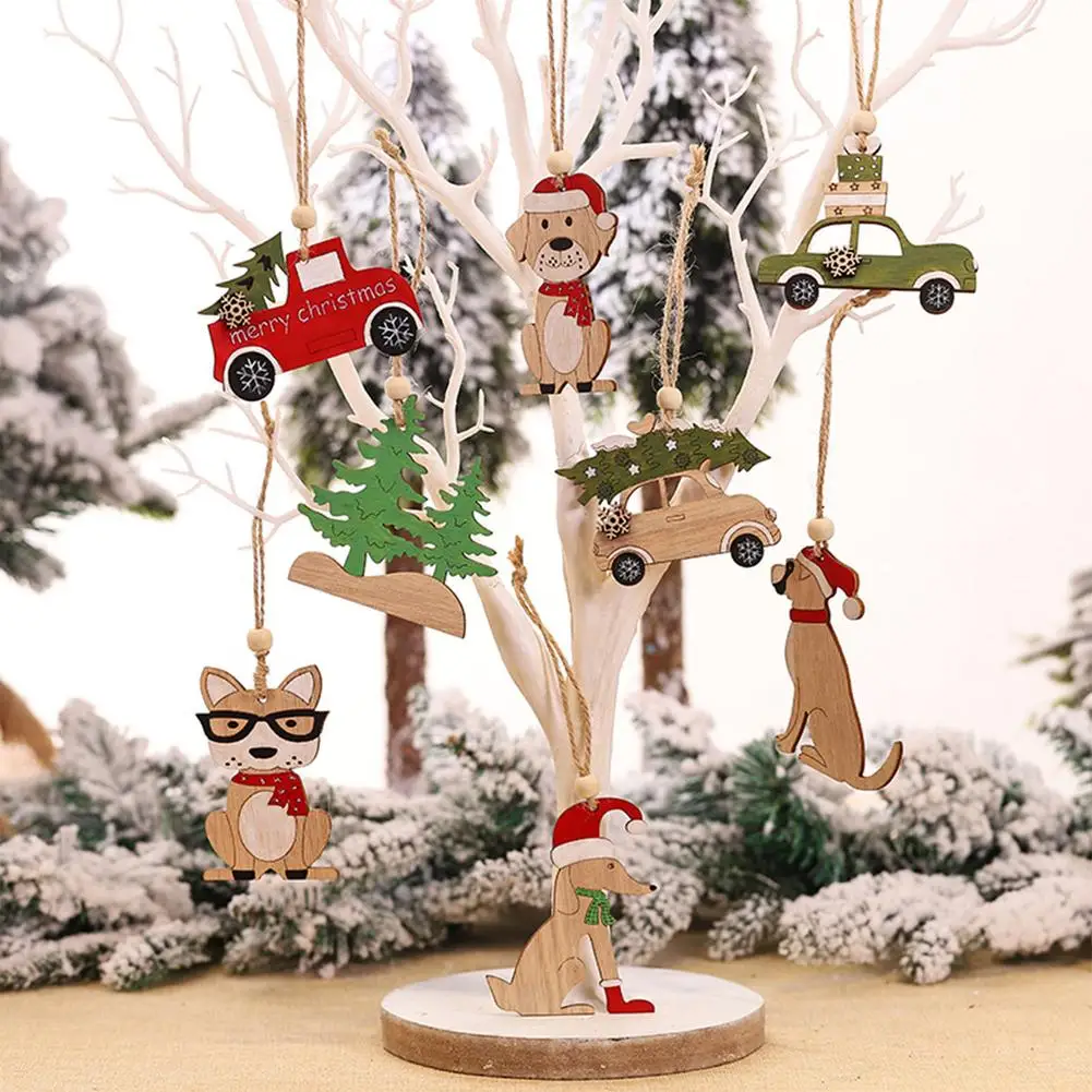

Christmas Pendant Wooden Painted Colorful Car Xmas Tree Drop Ornaments Decorations For Home Kids Toys Gift Xmas New Year Decor