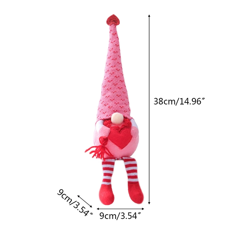 

Valentine's Day Tomte Gnome Decorations Handmade Plush Doll Swedish with LED Light Ornaments Table Home Decor
