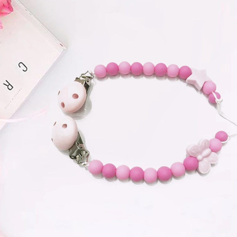 

Butterfly Star Pendant Pacifier Clip Chain Newborn Baby BPA Free Silicone Soother Chain Holder Feeding Pacifier Accessories