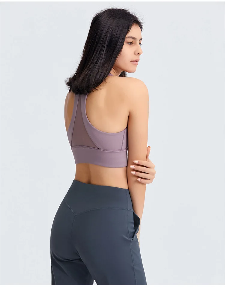 

2021 High-neck Push Up Gym Workout Bras Women High Impact Soft Nylon Dance Yoga Sports Bras Top Athletic Tank Top