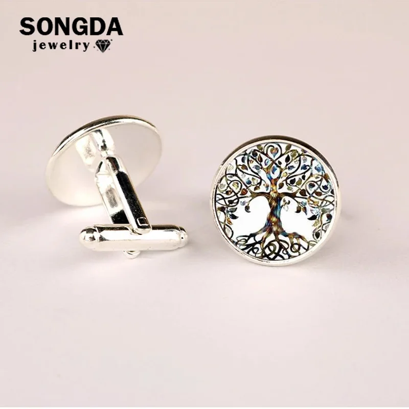 

Мужские Запонки с изображением дерева жизни, круглые стеклянные запонки с изображением растений, бронзовый/Серебряный брикет, запонки для ...