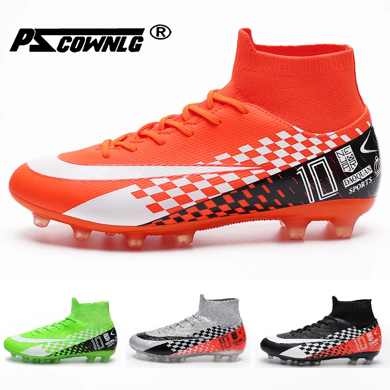 

Новые высокие футбольные бутсы, Мужские дышащие уличные футбольные бутсы с высоким берцем, футбольные бутсы для дерна, детские мягкие футбо...