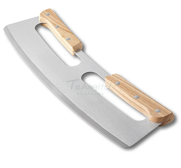

Pizza Cutter Rocker Stainless Steel with Double Wooden Handle 14 Inch Upgraded Sharp Pizza Slicer Knife Chopper with Blade Cover