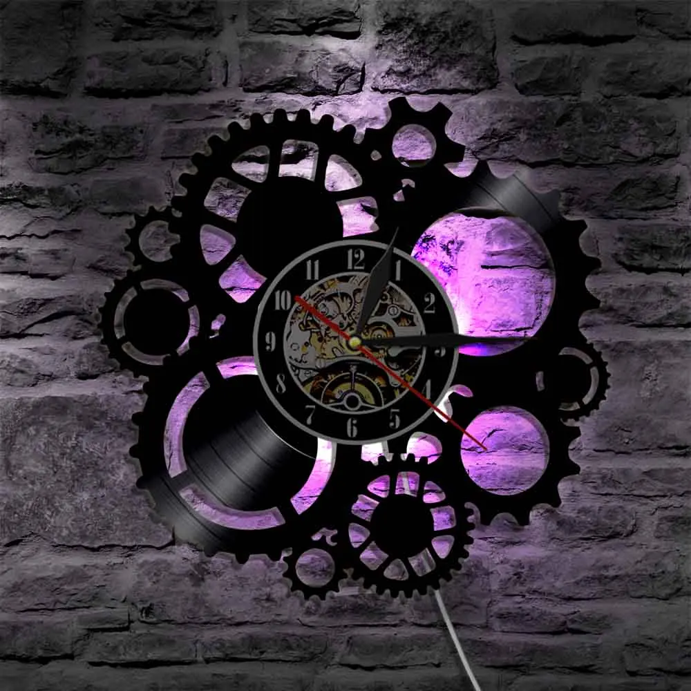 Gears and Cogs Decorative Clock Steampunk Wall Decor Wall Clock Victorian Industrial Steampunk Gears Vinyl Record Wall Clock images - 6