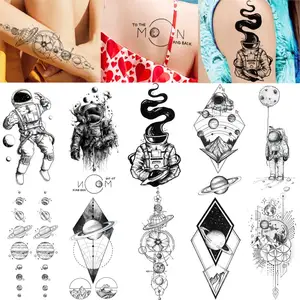 Временная наклейка космонавта для детей, космическая татуировка, Луна и Вселенная, поддельная татуировка, иллюстрация для мужчин, женщин, детей