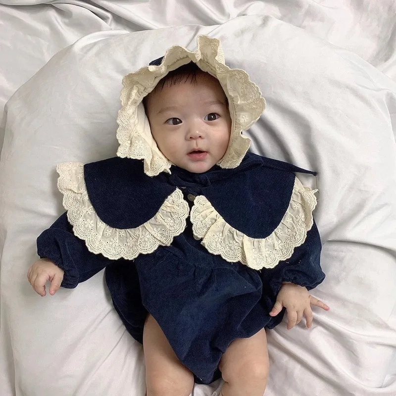 

2020 autumn new Korea infants romper children lace big lapel long sleeve fashion jumpsuit
