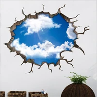 1pcs new 3d broken wall blue sky white cloud wall stickers for living room bedroom removable decorative painting 5070cm