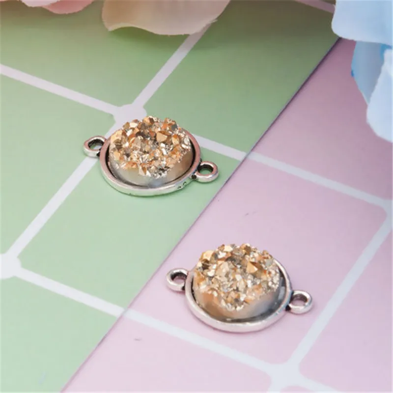 DoreenBeads модные разъемы из сплава цинка и смолы круглые серебряные цвета золотой