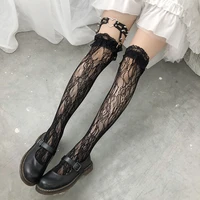 women studded heart garters lolita lace sock thigh high harness girls elastic leg chain spike rivet metal punk gothic jewelry
