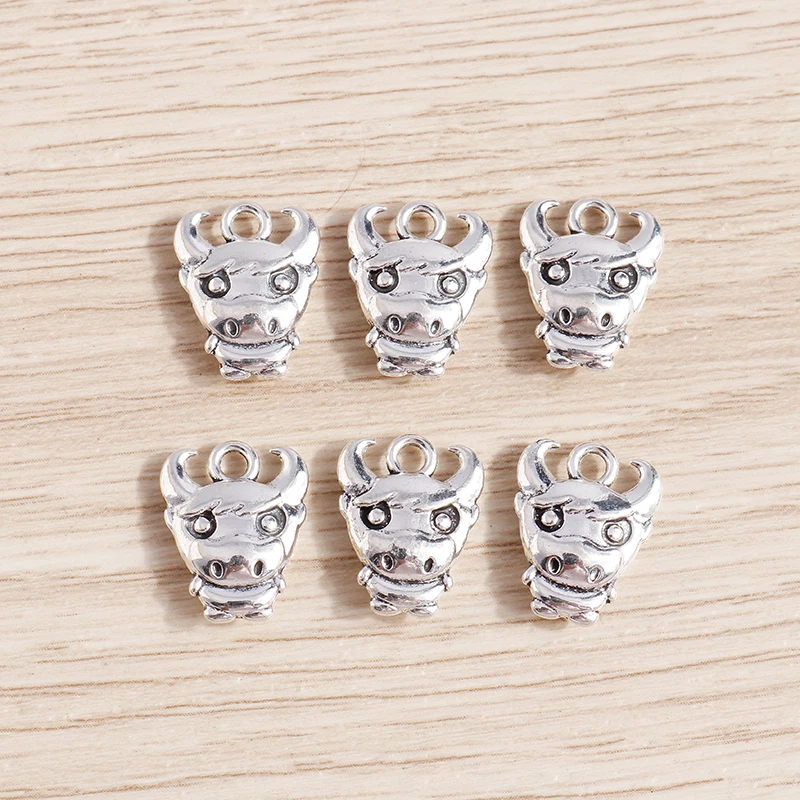 

20pcs 12*15mm Alloy Small Skull Bull Head Charms for Jewelry Making Earrings Pendants Necklaces Bracelets DIY Crafts Supplies
