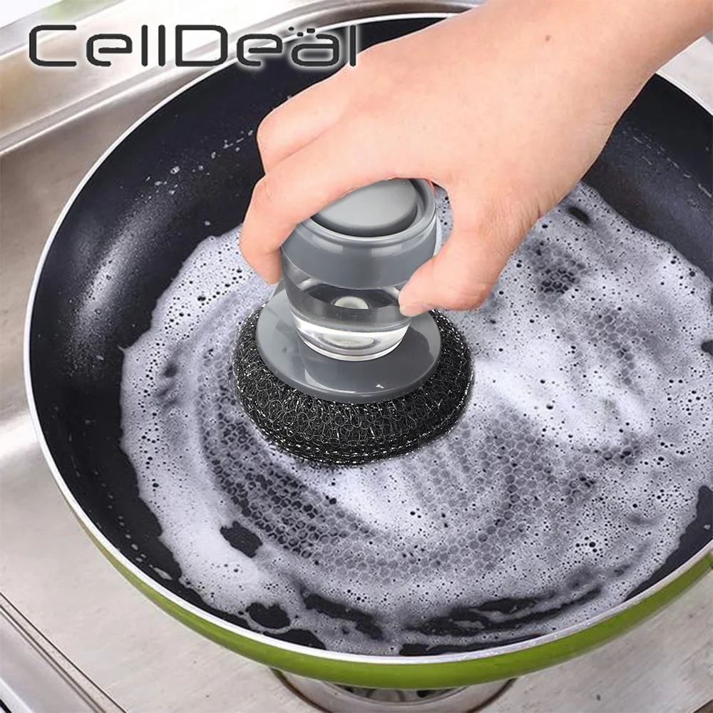 Очиститель для кухни от ржавчины, горшков и сковород Cleaning Scrubber Steel Remover Scraper Pressing Brush Soap Scrub Utensil on.