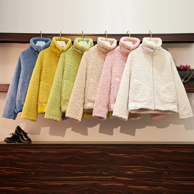 

Autumn And Winter New Korean Label Zipper Lamb Hair Individual Coat