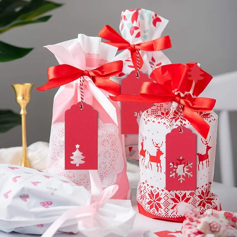 

220Pcs Christmas Paper Tags Kraft Paper Gift Tags Hang Labels with String Christmas Tree Hanging Label