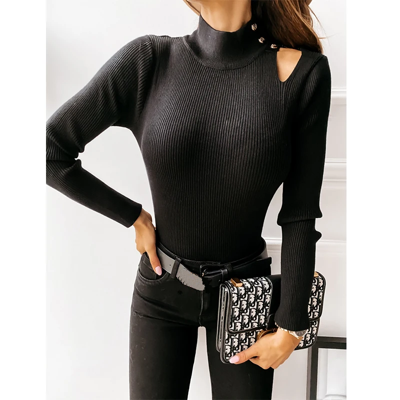 

2020 Sexy Elegant Long Sleeve Tops Shirt Solid Color Hollow Out Long Sleeveskinny Women Bouse Winter Tops Women
