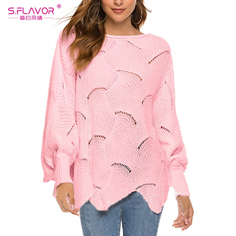 S. FLAVOR открытый уличный свитер весна 2020 фиолетовый цвет Свободный вязаный пуловер