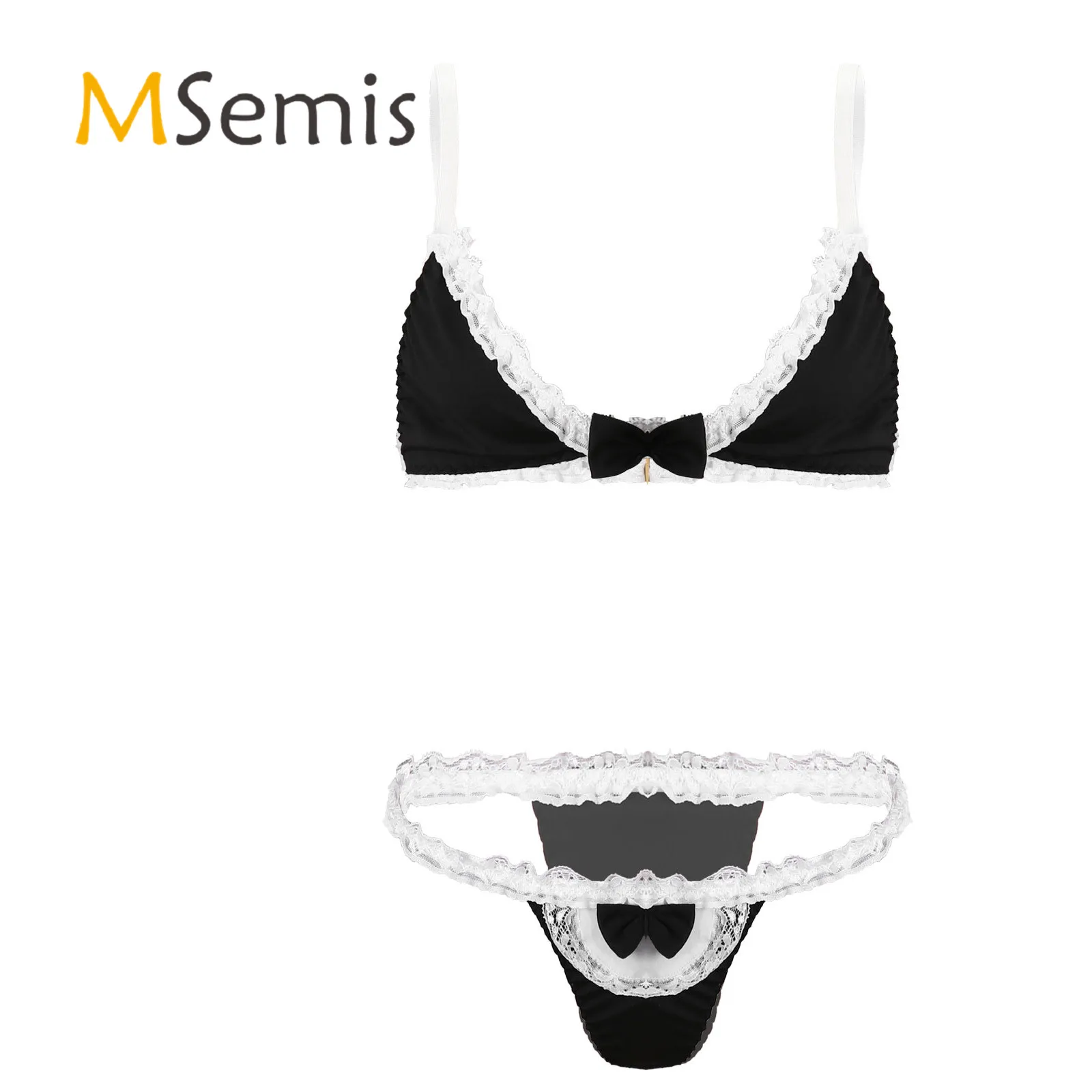

Womens Bikini Set Swimwear Swimsuit Bowknot Lace Trim Three-piece Sexy Cosplay Nightwear Ladies Erotic Lingerie Suit Underwear