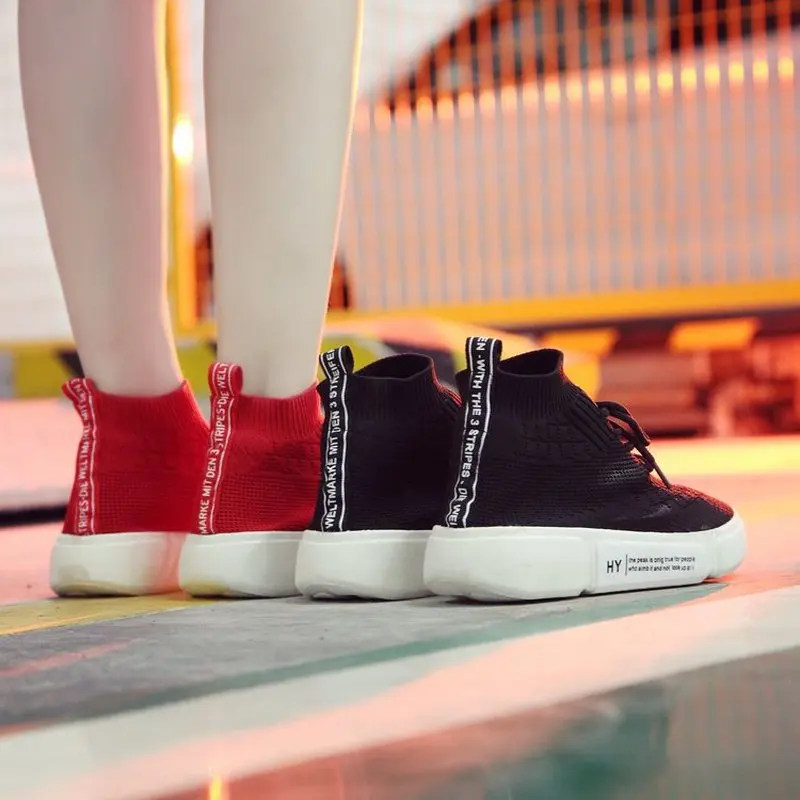 Скидка Женская обувь на плоской платформе Модные женские кроссовки с высоким