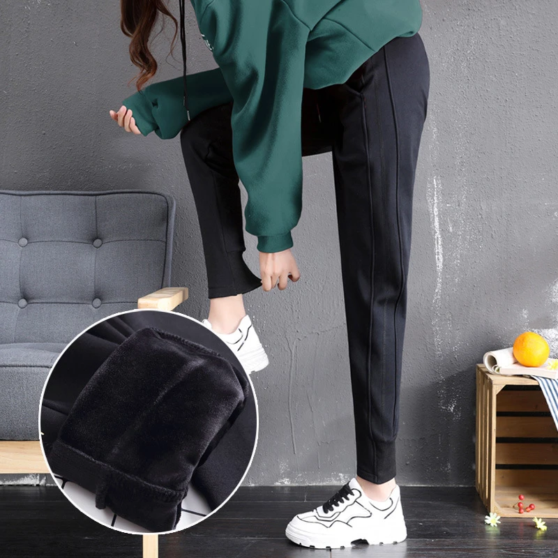 

Женские спортивные брюки свободного покроя с высокой талией, с бархатной прослойкой с Дамская Мода с винтажными пуговицами эластичные брюк...