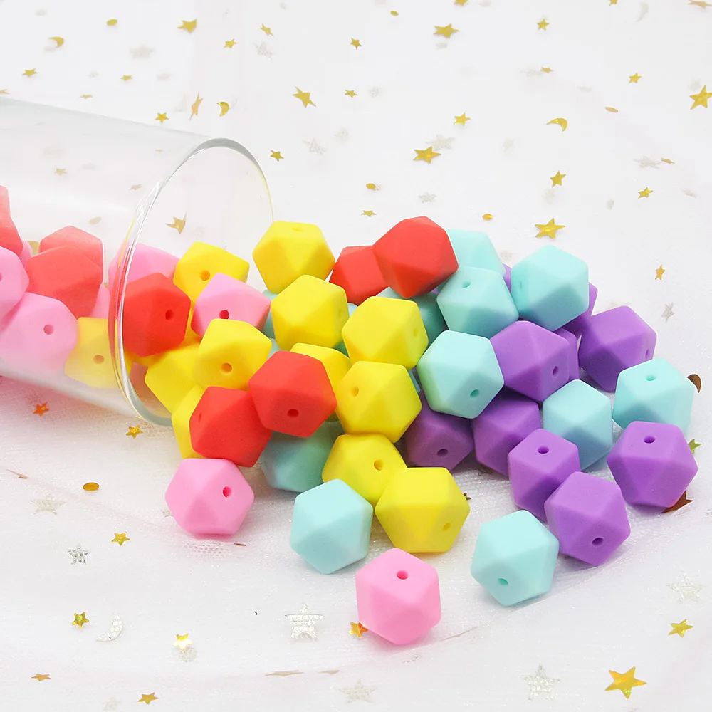 Cute-idea 17mm 1000pcs Food Grade Baby Toy Teether sensory Baby products BPA Free Eco-friendly Silicone Beads Hexagon Handmade