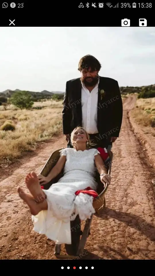 

Vintage Crochet Lace Mermaid Wedding Dresses Cap Sleeve V-neck Low Back Cotton Lace Bohemian Country Garden Bridal Wedding gowns