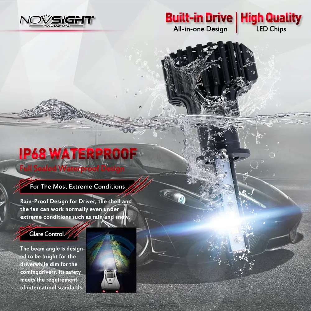 

NOVSIGHT H15 H4/HB2/9003 Car LED Headlights 60W 12000LM 9006 9005 H7 H11/H8/H9 H1 H3 Fog Lights Cool White 6000K Fog Lamps