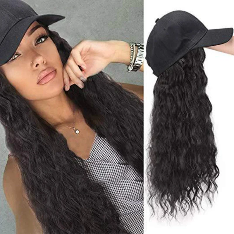 

Hat wig one female long curly hair corn perm non detachable chemical fiber full head cover type direct wear Synthetic wig