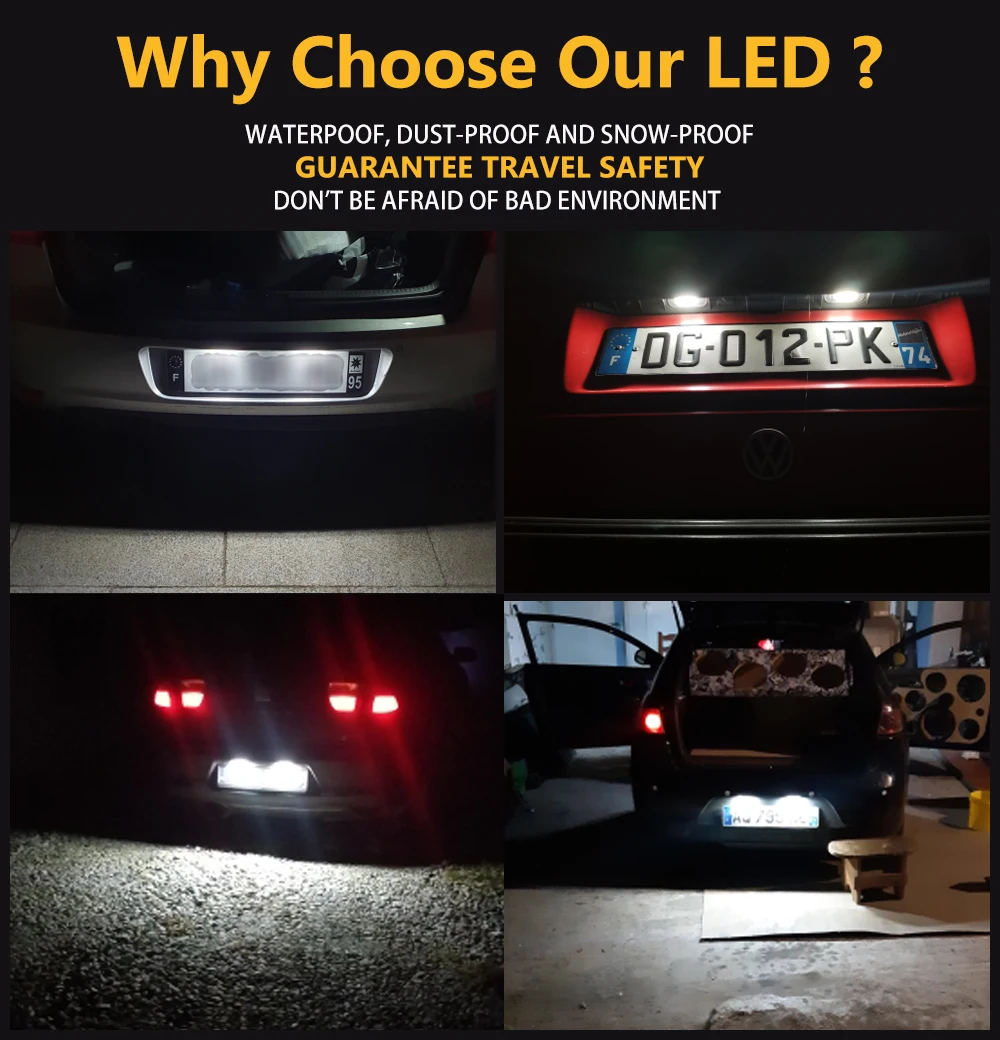 

2Pcs Error Free White LED Number License Plate Lights For VW Golf Mk3 Polo 3 Classic Cabriolet Seat Ibiza Cordoba Vario 6K
