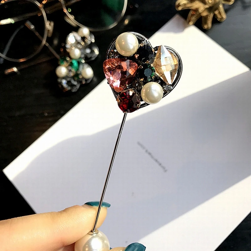 Женская длинная брошь ручной работы в стиле ретро стразы с искусственным