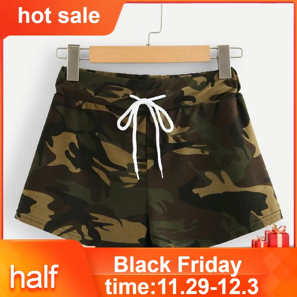 Летние модные женские повседневные камуфляжные шорты с завязками на талии