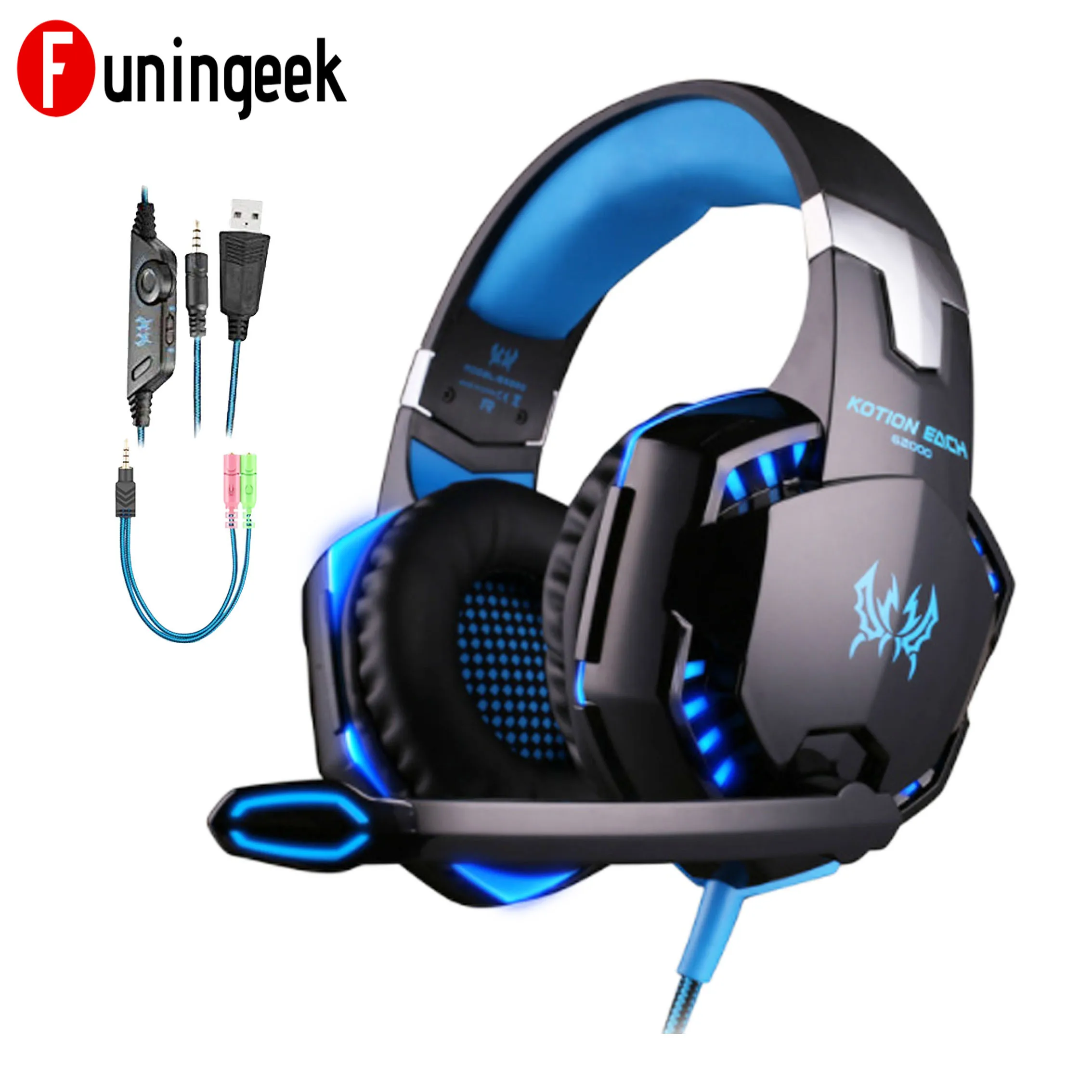 

G2000 G9000 Gaming Headset PS4 with Noise Canceling Mic Xbox One Gamer Headphones PC Wired LED Stereo Bass Adjustable Mic 3.5mm