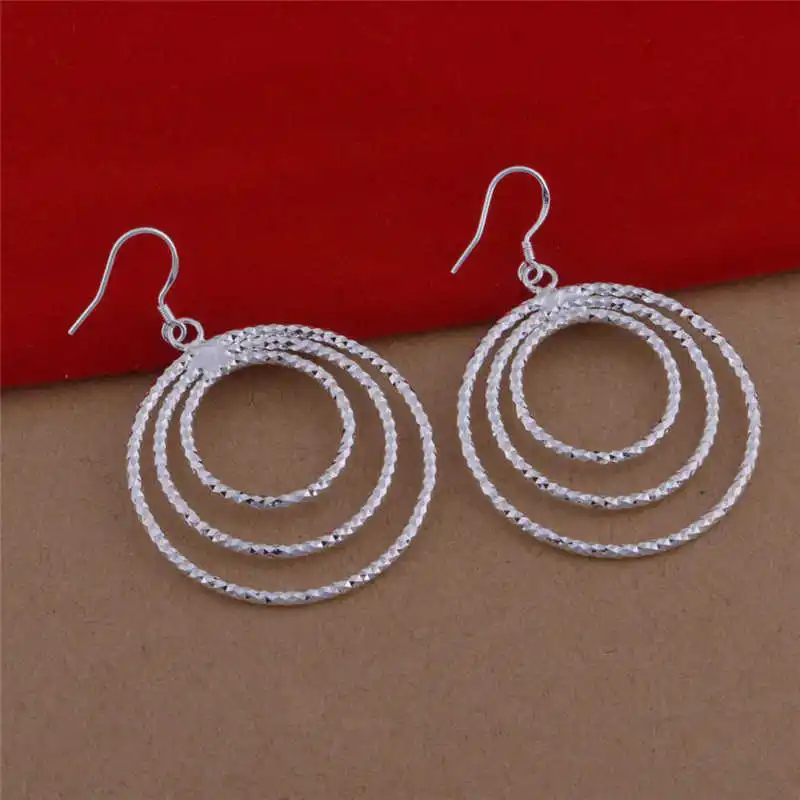 

silver plated Big Three Circle Earrings For Women Wedding Charm Elegant Jewelry Bohemia Circle Earring