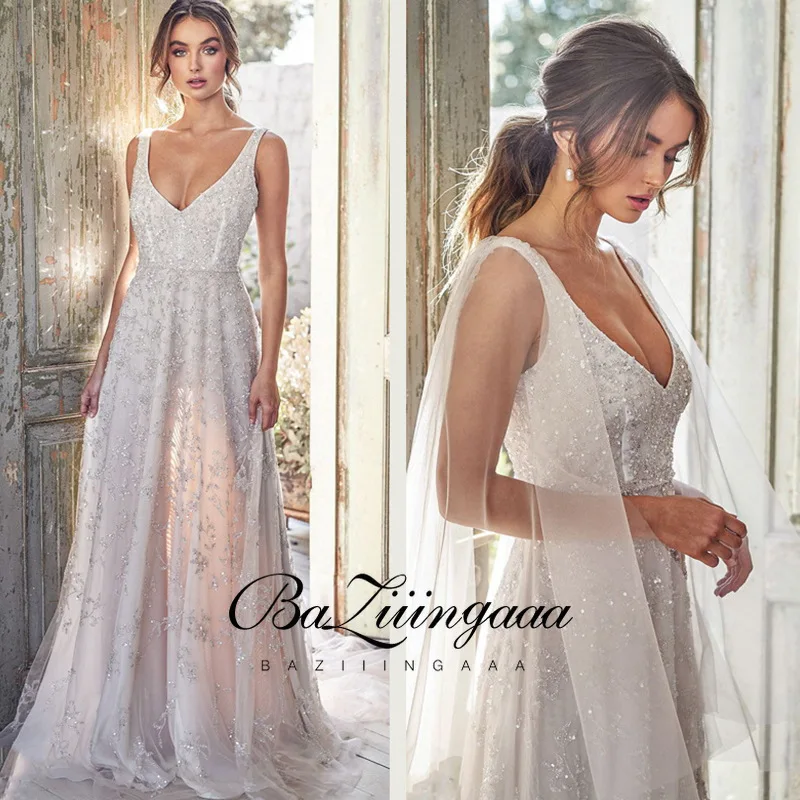 BAZIIINGAAA Роскошные вечерние платья длинное женское платье 2021 блестками Robe De Soir