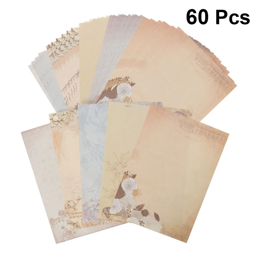 

60pcs Vintage Writing Paper Country Style Note Paper Letter Stationery Paper for Home Office School - A4 Size (Mixed Style)