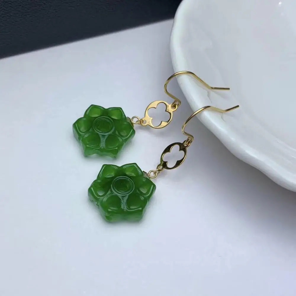 

SHILOVEM 18k yellow gold real Natural Jasper drop earrings classic fine Jewelry women wedding new wholesale gift myme1414999by
