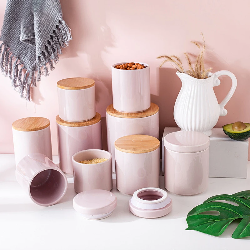 

Kitchen Grain Ceramic Tank Food Container Bamboo Lid Nordic Leakproof Coffee Tea Candy Snacks Dried Fruit Canisters Spices Can