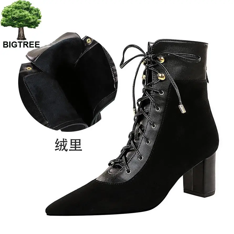 Новые модные женские ботильоны черные ботинки Челси на шнуровке с острым носком
