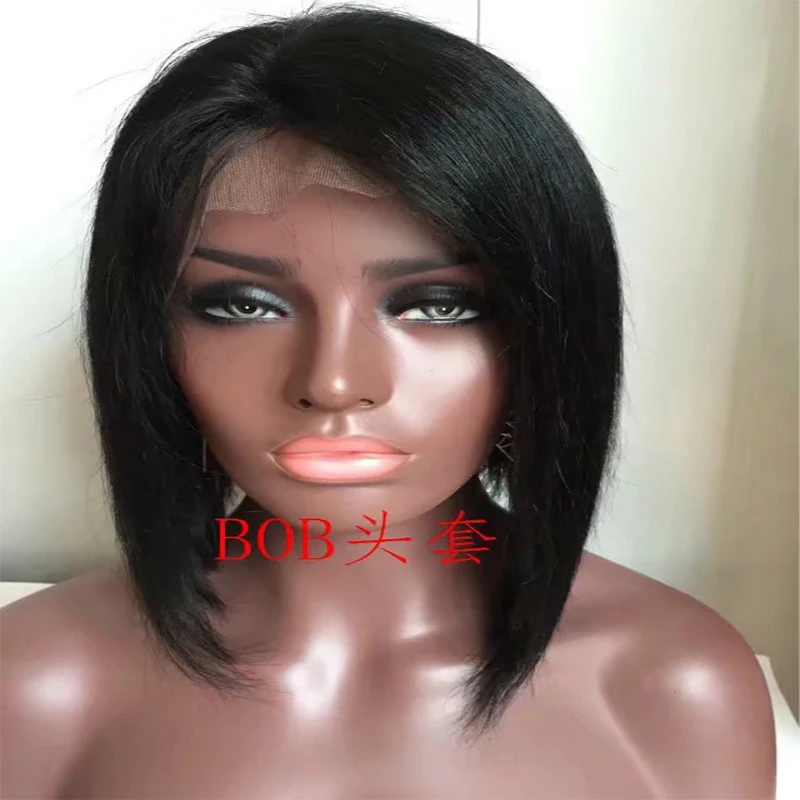 

14-16'' 180% Density Short Cut Bob Straight Synthetic Lace Front Wig For Black Women Daily Cosplay Baby hair Natural Hiarline