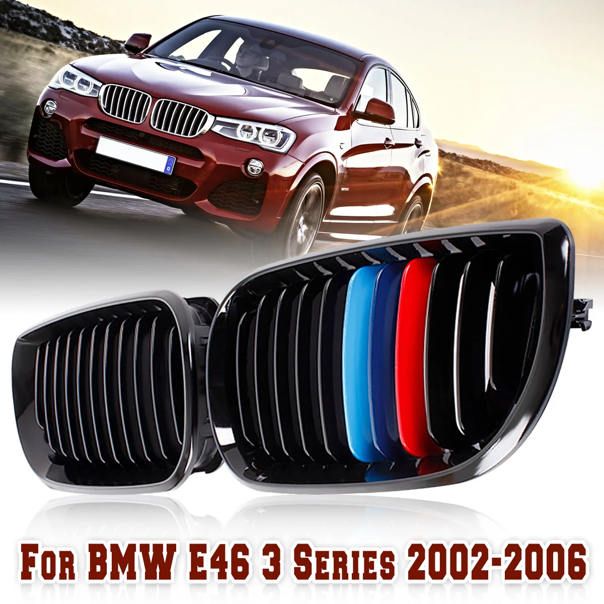 Глянцевая черная Автомобильная Передняя M color решетка радиатора для BMW E46 седан 4