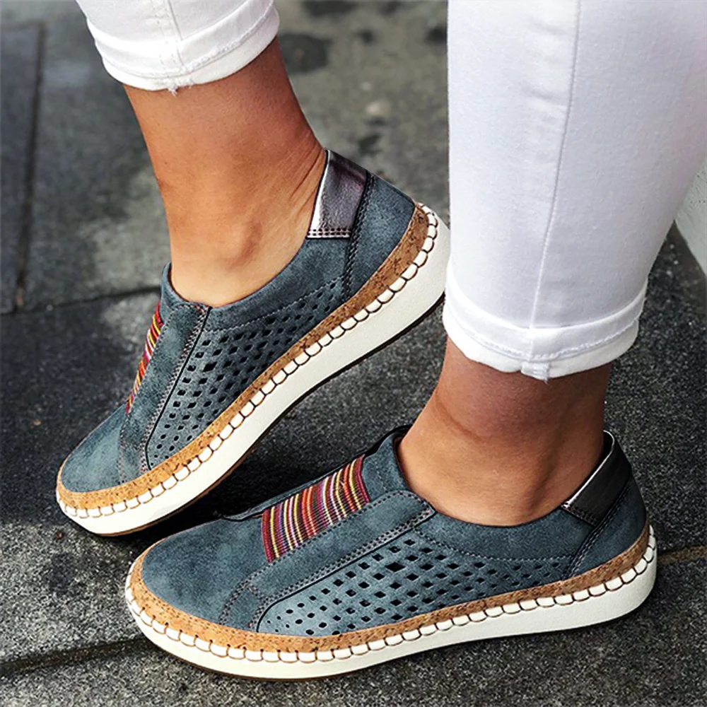 

2021 Vrouwen Slip Op Sneakers Ondiepe Loafers Gevulkaniseerd Schoenen Ademende Hollow Out Casual Dames Schoenen Vrouw Plus Size